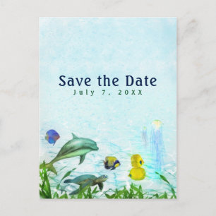 Zee Dieren Strand Aquarel Elegante Save the Date Aankondigingskaart