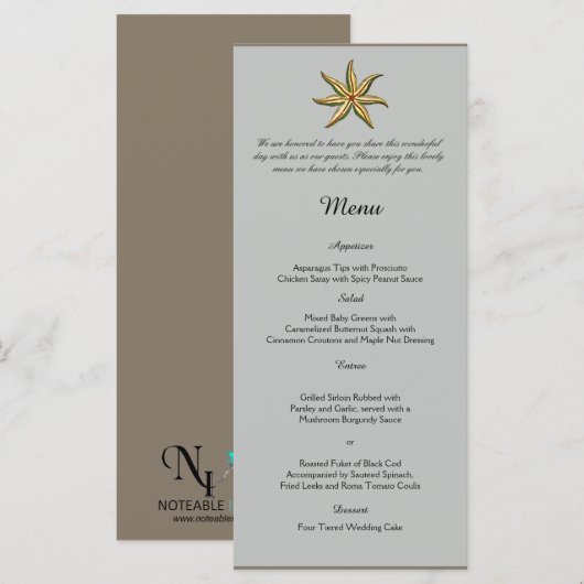 Zee Dieren Strand Bruiloft Menu (Voorkant / Achterkant)