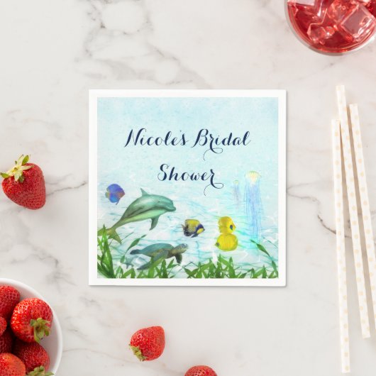 Zee Dieren Strand Waterverf Elegant Party Custom Servet (Insitu)