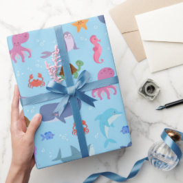 Zee Dieren Verjaardagsfeest Cadeaupapier