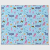 Zee Dieren Verjaardagsfeest Cadeaupapier (Vlak)