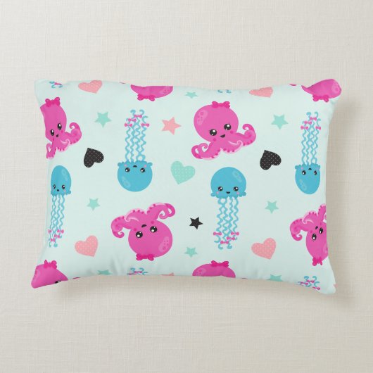 Zee Dieren, Zeeleven, Octopus, Kwal, Harten Accent Kussen (Achterkant)