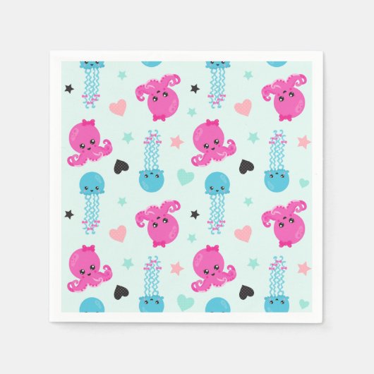 Zee Dieren, Zeeleven, Octopus, Kwal, Harten Servet (Voorkant)