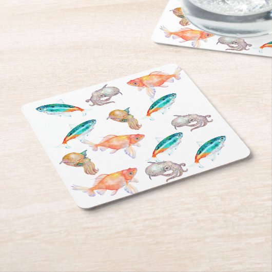 Zee dierpatroon kartonnen onderzetters (Schuin)