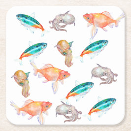 Zee dierpatroon kartonnen onderzetters