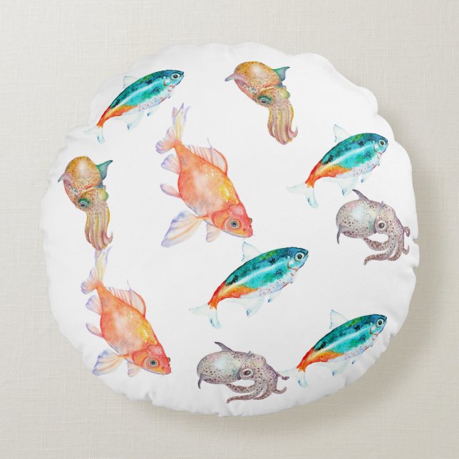 Zee dierpatroon rond kussen (Voorkant)