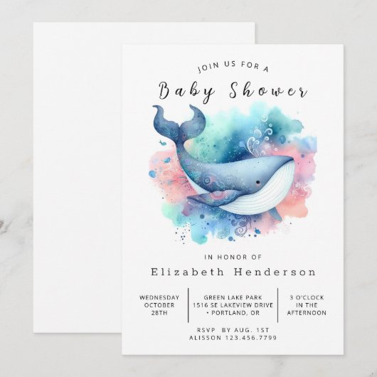 Zee Digital Whale Baby shower Kaart (Voorkant / Achterkant)