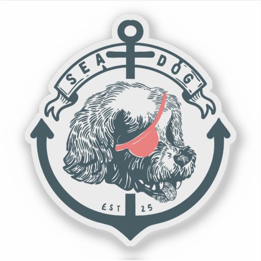ZEE DOG Maltese zeeman illustratie Sticker (Voorkant)