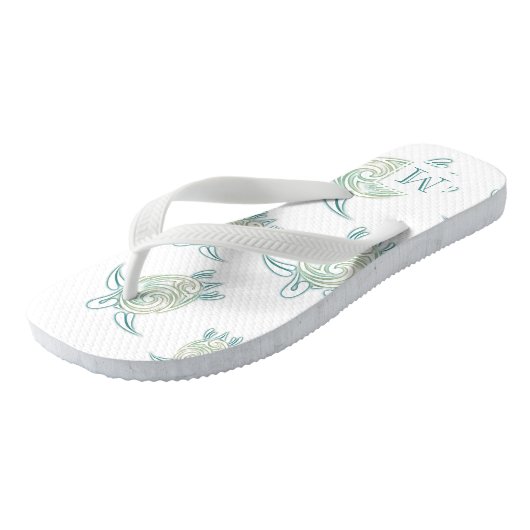 Zee draaiboeken Patroon Witte Groene Monogram Teenslippers (Schuin)