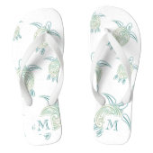 Zee draaiboeken Patroon Witte Groene Monogram Teenslippers (Voetbed)