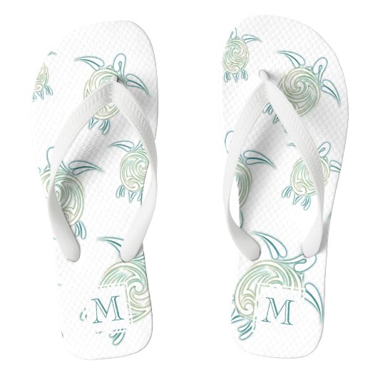 Zee draaiboeken Patroon Witte Groene Monogram Teenslippers (Voetbed)