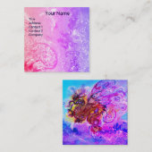 ZEE DRAAK EN BLAUWE GOLVEN Fantasy Roze Paarse Vierkante Visitekaartje (Voorkant / Achterkant)