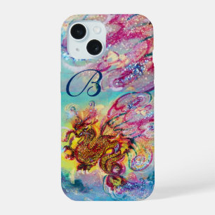 ZEE DRACONIS IN GOUD BLAUWE FONKELENDE MONOGRAM iPhone 15 CASE