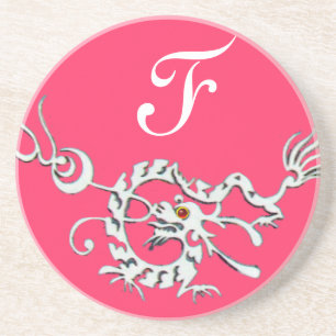 ZEE DRAGON 2 MONOGRAM roze wit Zandsteen Onderzetter