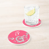 ZEE DRAGON 2 MONOGRAM roze wit Zandsteen Onderzetter (Zijkant)