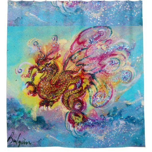 ZEE DRAGON Aqua Blue Fantasy Douchegordijn (Voorkant)