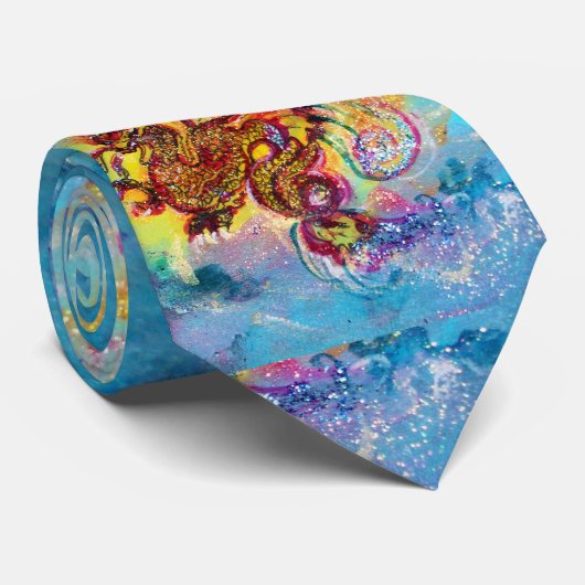 ZEE DRAGON Aqua Blue Fantasy Stropdas (Opgerold)