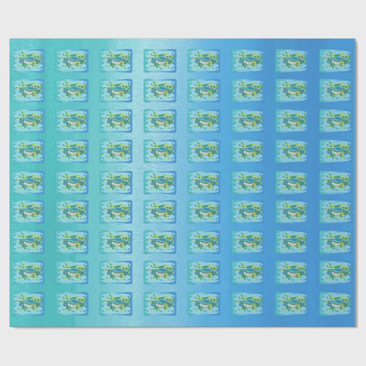 Zee Dragon Creature in Seaweed Blauw groen Lijst Cadeaupapier (Vlak)