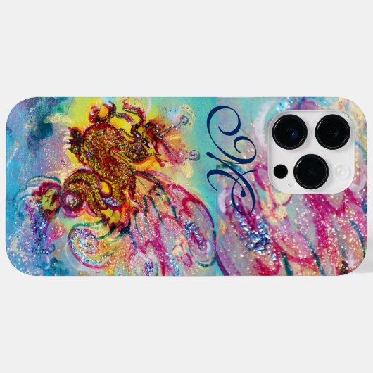 ZEE DRAGON IN GOLD BLUE SPARKLES MONOGRAM Case-Mate iPhone CASE (Achterkant (horizontaal))