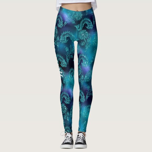 Zee Dragon Monster Turquoise Gepersonaliseerde Leg Leggings (Voorkant)