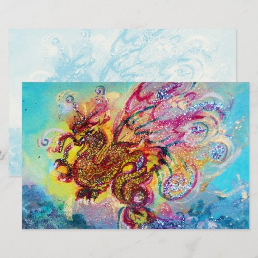 ZEE DRAGON ONDER WAVES Fantasy Pink Blue Briefpapier (Voorkant / Achterkant)