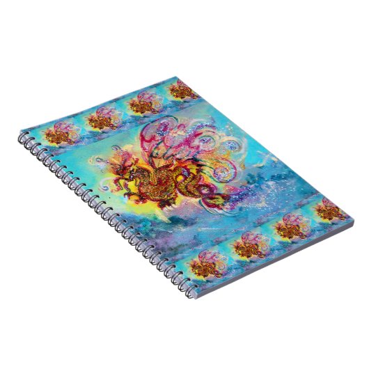 ZEE DRAGON ONDER WAVES Fantasy Pink Blue Notitieboek (Rechterzijde)