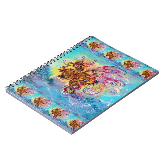 ZEE DRAGON ONDER WAVES Fantasy Pink Blue Notitieboek (Linkerzijde)