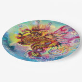 ZEE DRAGON ONDER WAVES Fantasy Pink Blue Papieren Bordje (Gekanteld)