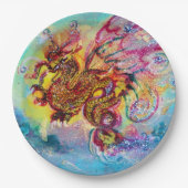 ZEE DRAGON ONDER WAVES Fantasy Pink Blue Papieren Bordje (Voorkant)
