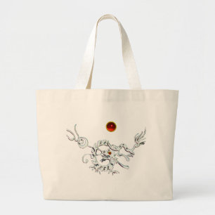 ZEE DRAGON RUBY, zwart-wit rood Grote Tote Bag