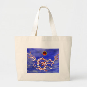 ZEE DRAGON RUBY, zwart-wit rood Grote Tote Bag
