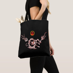 ZEE DRAGON RUBY, zwart-wit rood Tote Bag