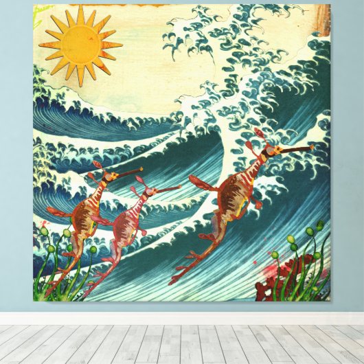 Zee draken ruw watercanvas canvas afdruk (Insitu (Houten vloer))