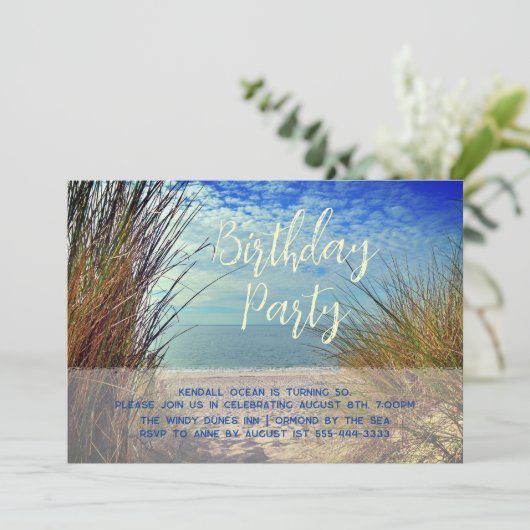 Zee Dunes Birthday Party Invitation Kaart (Staand voorkant)