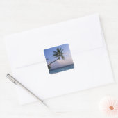 Zee- en palmboom vierkante sticker (Envelop)