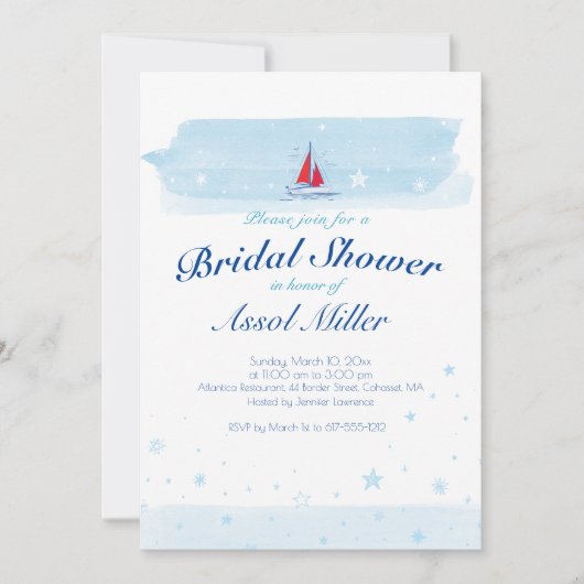 Zee en Scarlet Sail | Uitnodiging voor bruidsdouch (Voorkant)