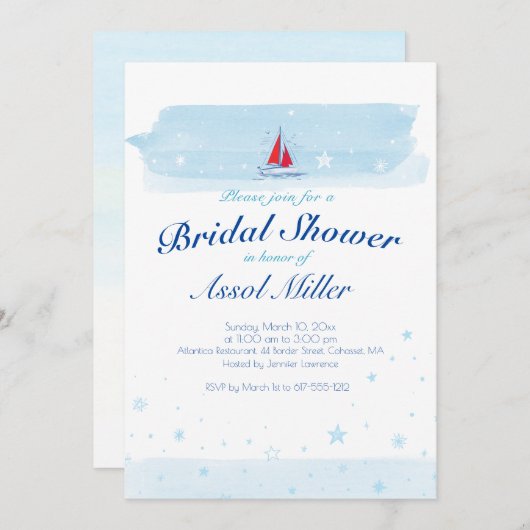 Zee en Scarlet Sail | Uitnodiging voor bruidsdouch (Voorkant / Achterkant)