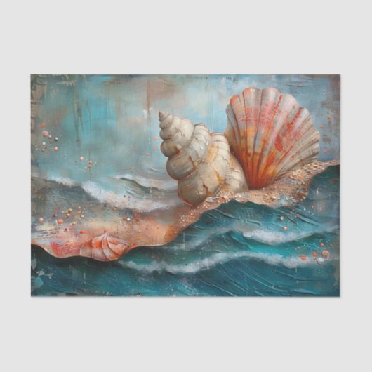 ZEE EN SCHELPEN DECOUPAGE VLOEIPAPIER TISSUEPAPIER (Voorkant)