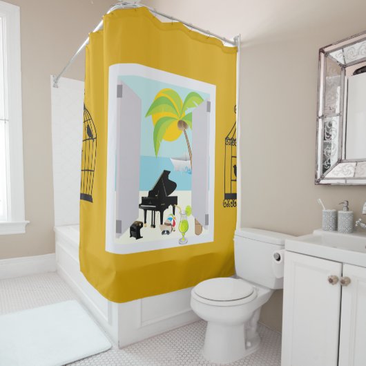 Zee en strand douchegordijn (In situ)