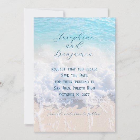 Zee en zand achtergrond bruiloft save the date (Voorkant)