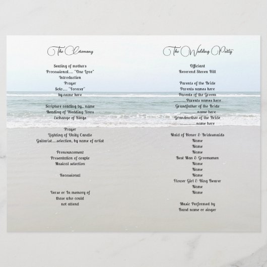 Zee- en zand-bruiloft-programma (Achterkant)