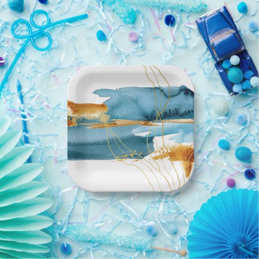 Zee en Zand Modern Waterverf Kust Papieren Bordje (Feest)
