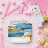 Zee en Zand Modern Waterverf Kust Papieren Bordje (Feest)