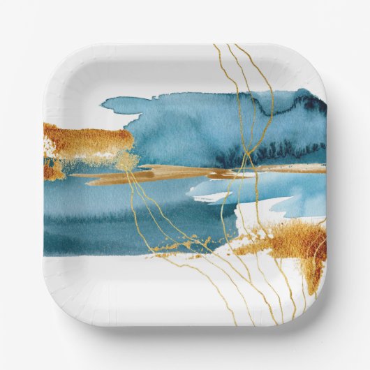 Zee en Zand Modern Waterverf Kust Papieren Bordje (Voorkant)