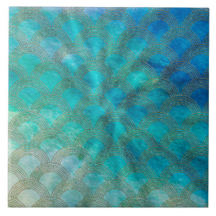 Zee- en zeemeerkalveren in water en goud tegeltje