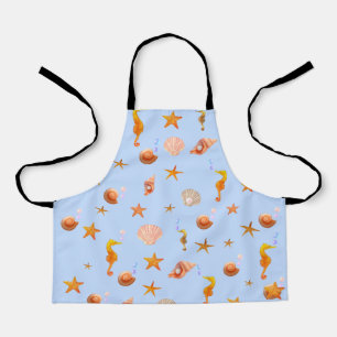 Zee- en zeeschelpen in de oceaan, lichtblauw schort