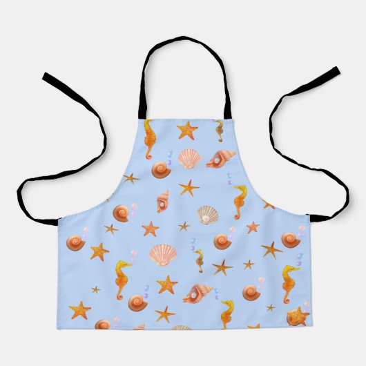 Zee- en zeeschelpen in de oceaan, lichtblauw schort (Voorkant)