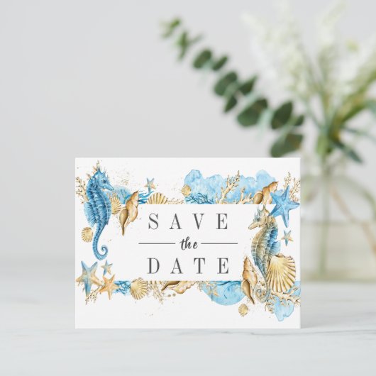 Zee en zomervakantie sparen de Datum Aankondigingskaart (Staand voorkant)