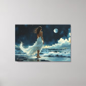 Zee-Escape onder de Maan | Kustkunst Canvas Afdruk (Voorkant)