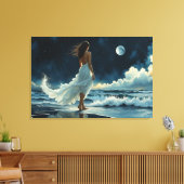 Zee-Escape onder de Maan | Kustkunst Canvas Afdruk (Insitu (Woonkamer))